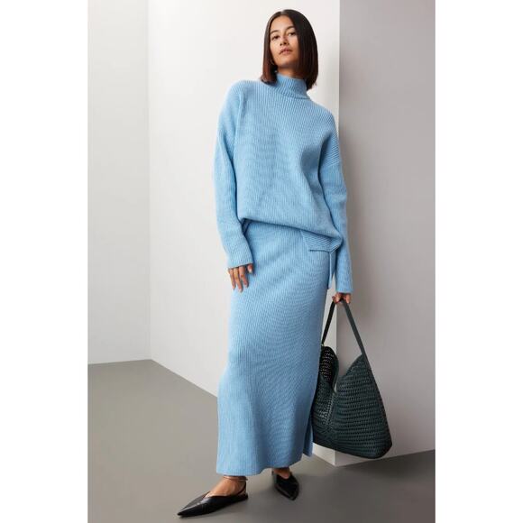 Suboo Sweater Womens Large Blue Isla Oversized Knit Turtleneck Cozy - Picture 3 of 12